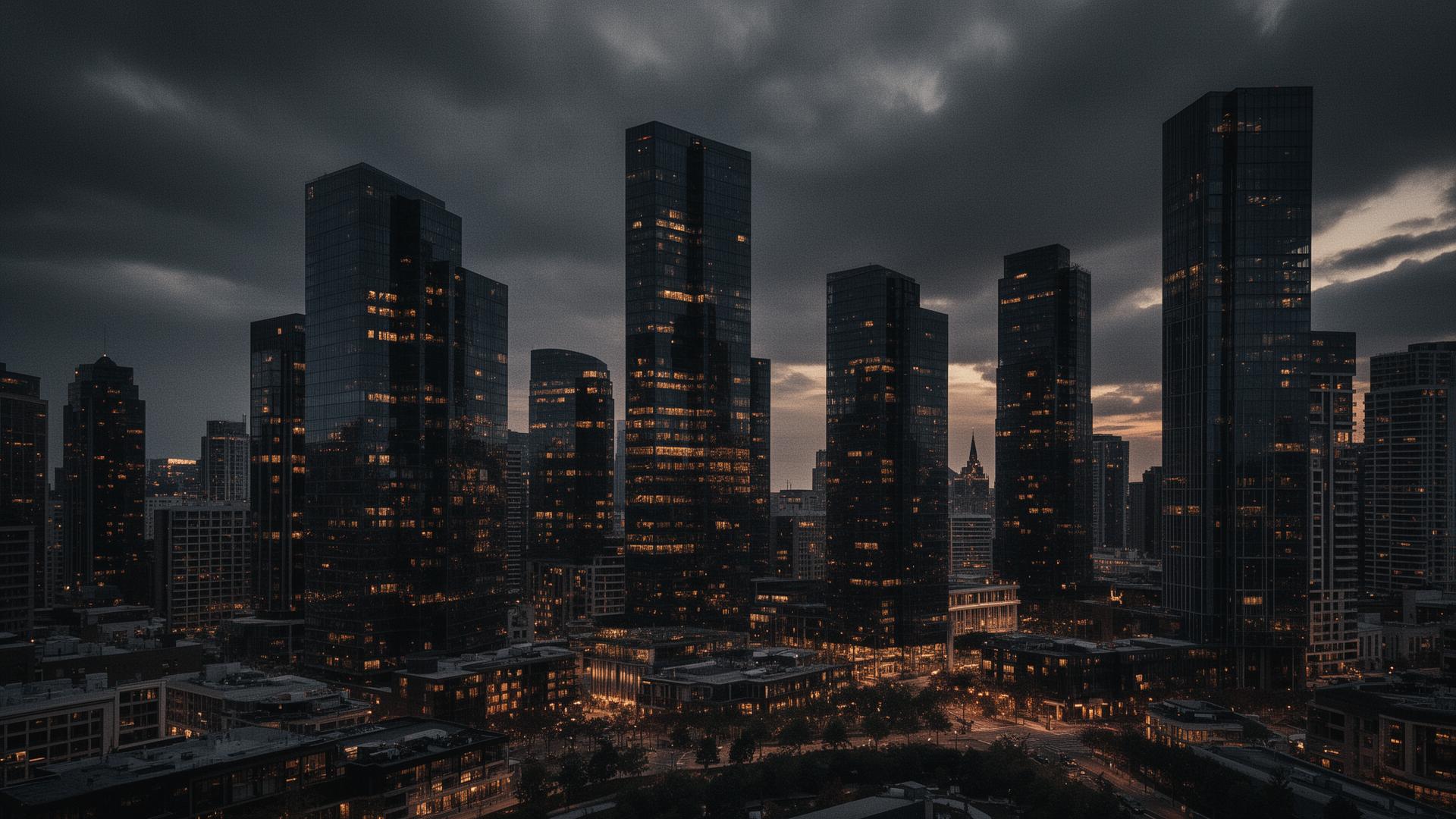 Modern city skyline at dusk